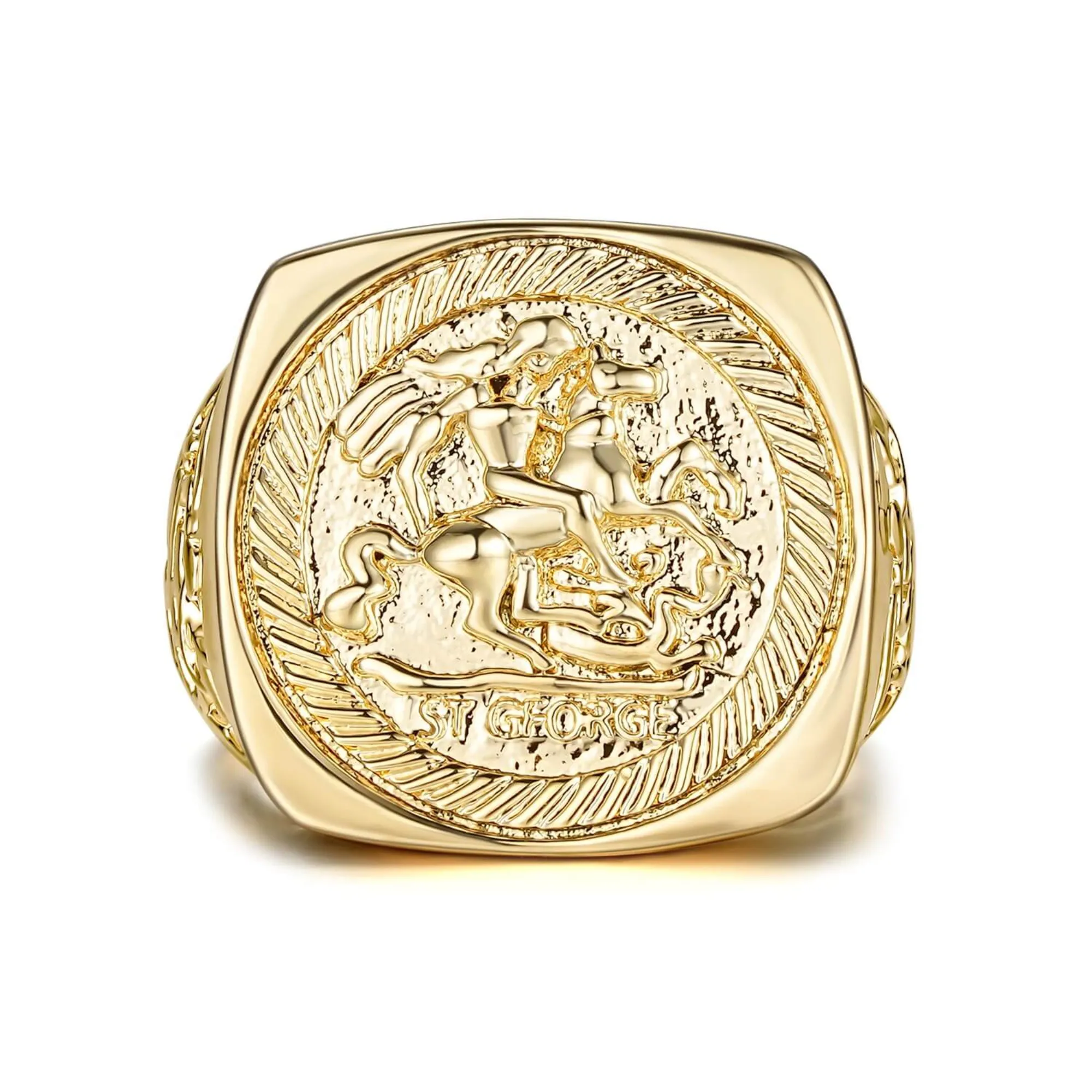 Gold St George Dragon Slayer Ring Size R/V