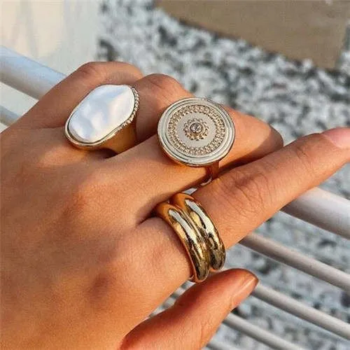 Golden Opulence: Vintage Inspired Opal Ring Set