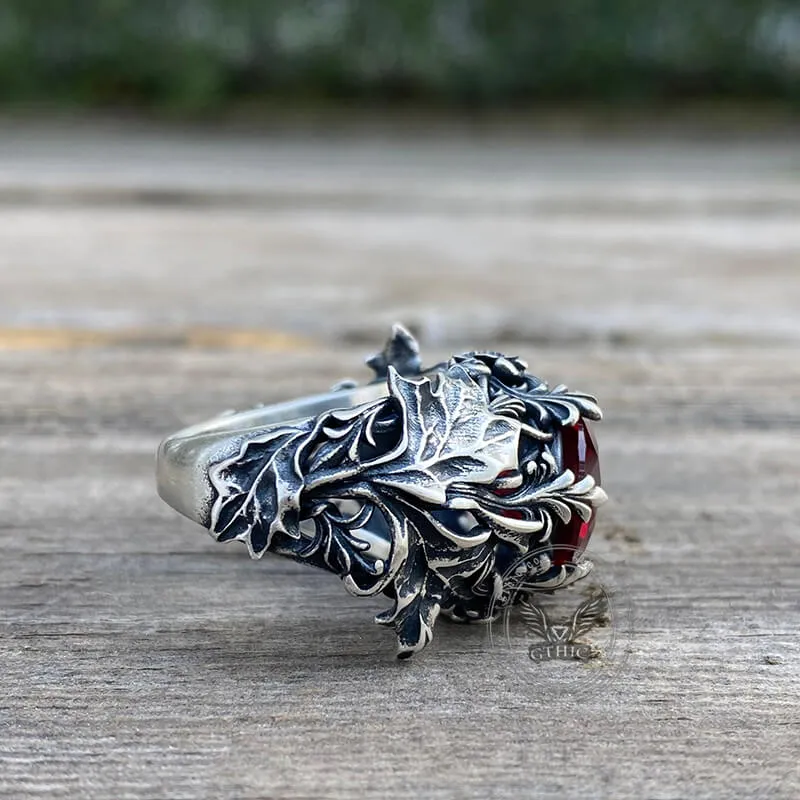 Gothic Floral Pattern Zircon-set Sterling Silver Ring