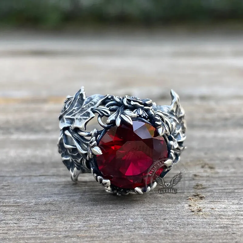 Gothic Floral Pattern Zircon-set Sterling Silver Ring