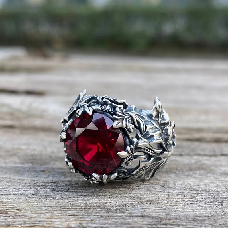 Gothic Floral Pattern Zircon-set Sterling Silver Ring