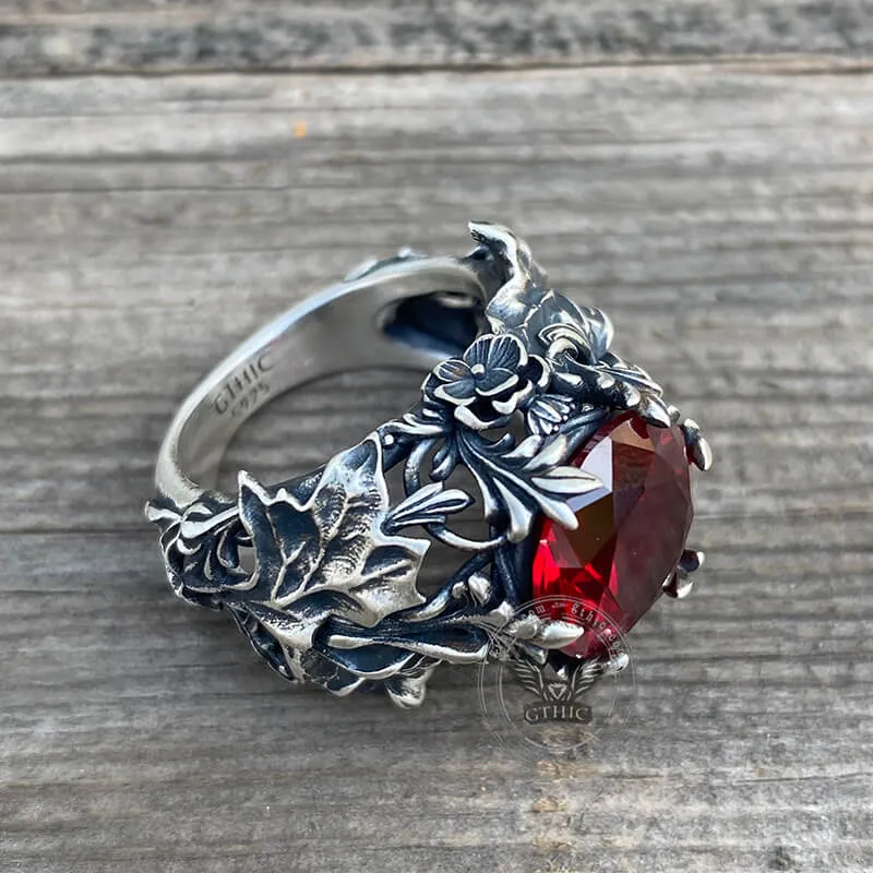 Gothic Floral Pattern Zircon-set Sterling Silver Ring