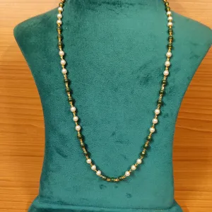GREEN BEADS & PEARL SINGLE LINE NECKLACE
