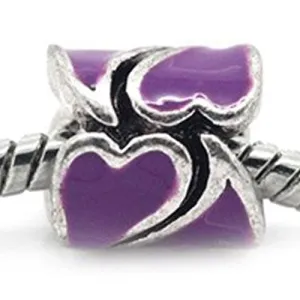 Heart Pattern Bead European Bead Compatible for Most European Snake Chain Braceletss (Purple)