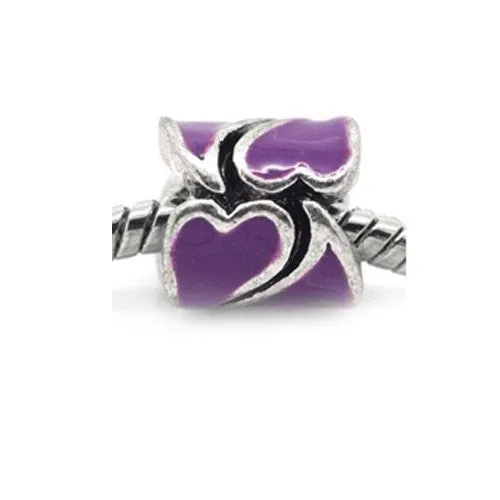 Heart Pattern Bead European Bead Compatible for Most European Snake Chain Braceletss (Purple)