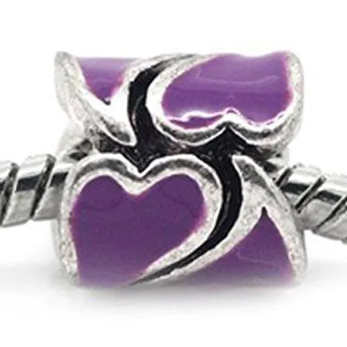 Heart Pattern Bead European Bead Compatible for Most European Snake Chain Braceletss (Purple)