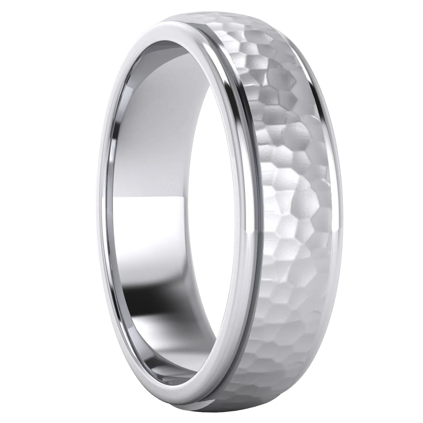 Heavy Solid Sterling Silver 6mm Hammered Unisex Wedding Band Comfort Fit Ring Raised Center Polished Sides