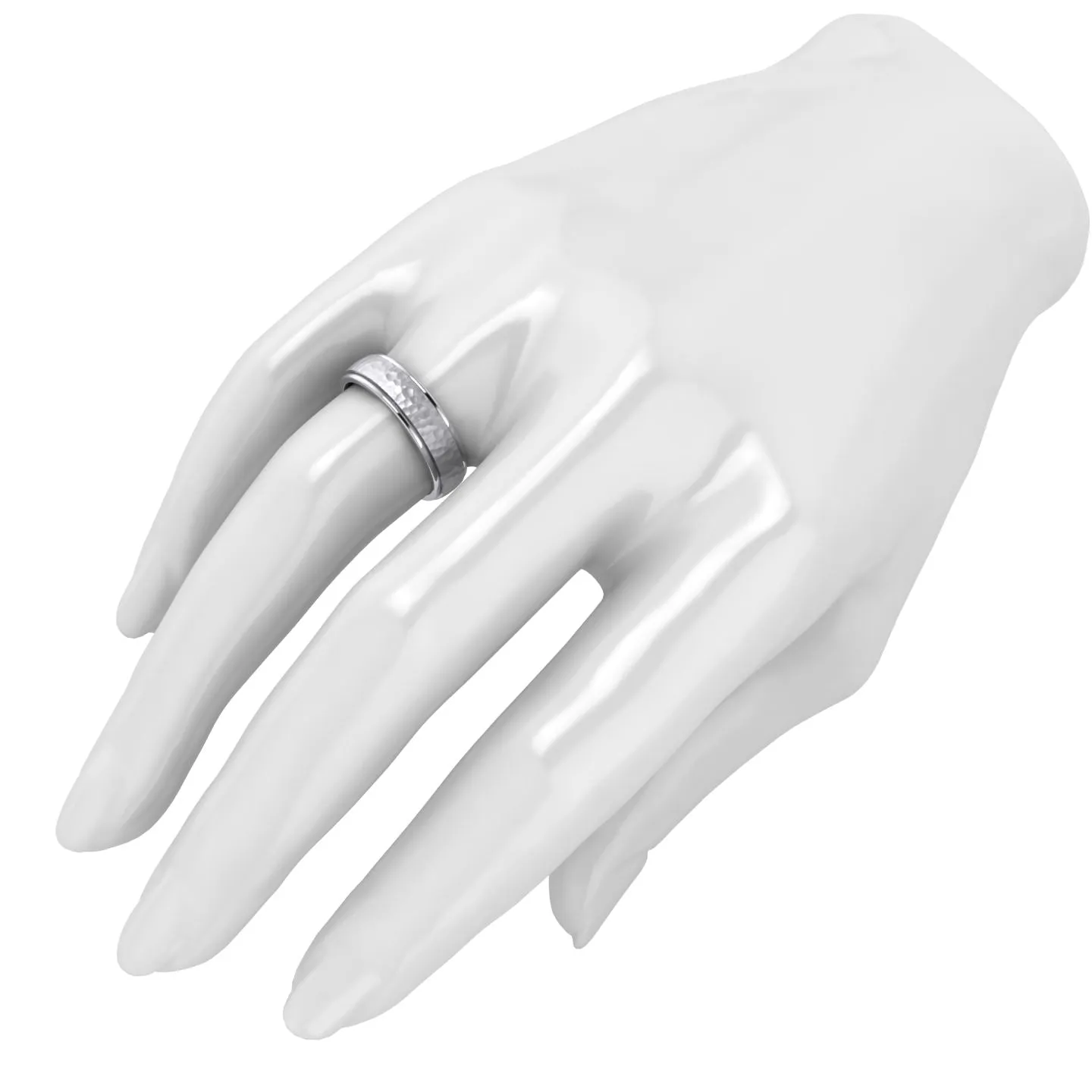 Heavy Solid Sterling Silver 6mm Hammered Unisex Wedding Band Comfort Fit Ring Raised Center Polished Sides
