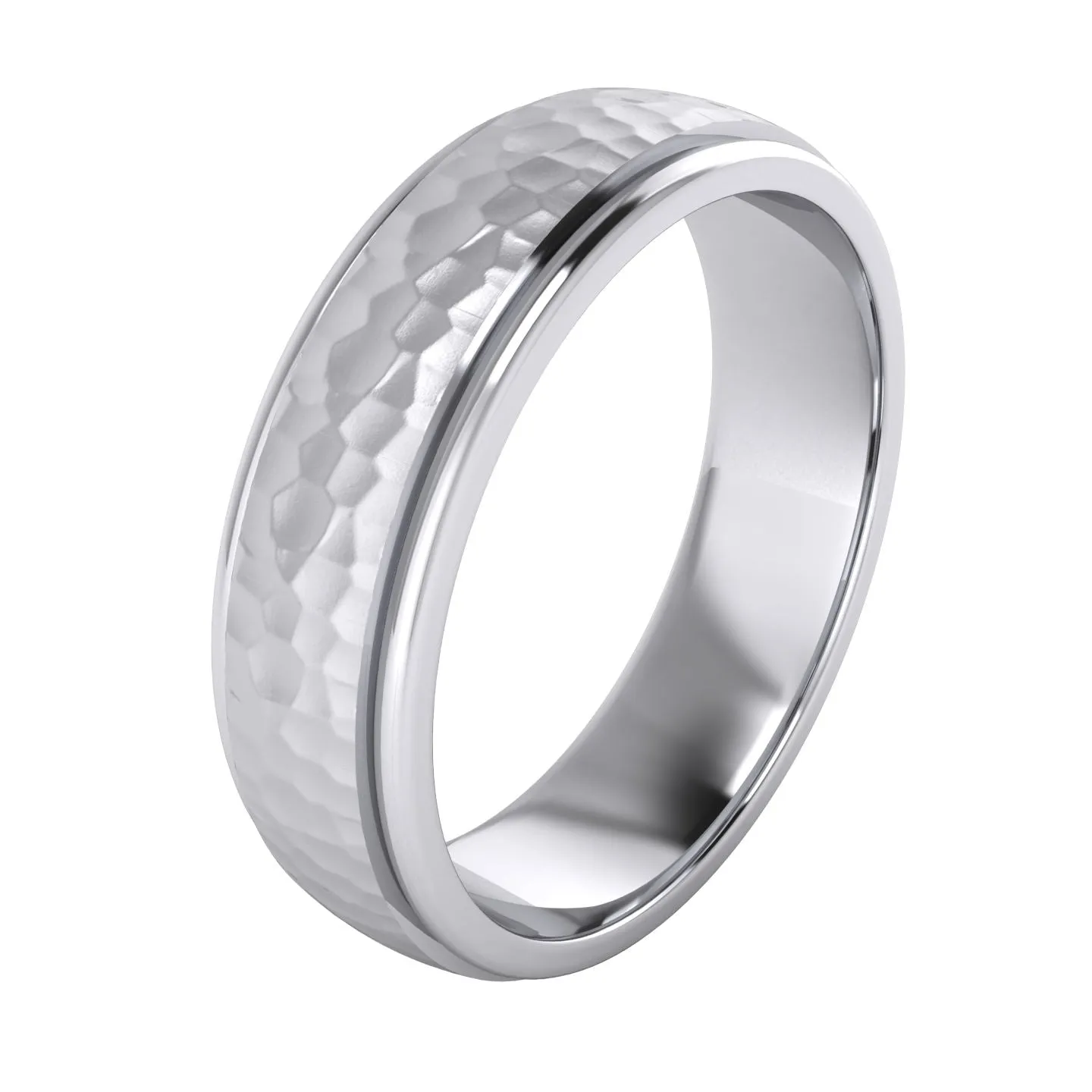 Heavy Solid Sterling Silver 6mm Hammered Unisex Wedding Band Comfort Fit Ring Raised Center Polished Sides
