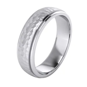 Heavy Solid Sterling Silver 6mm Hammered Unisex Wedding Band Comfort Fit Ring Raised Center Polished Sides