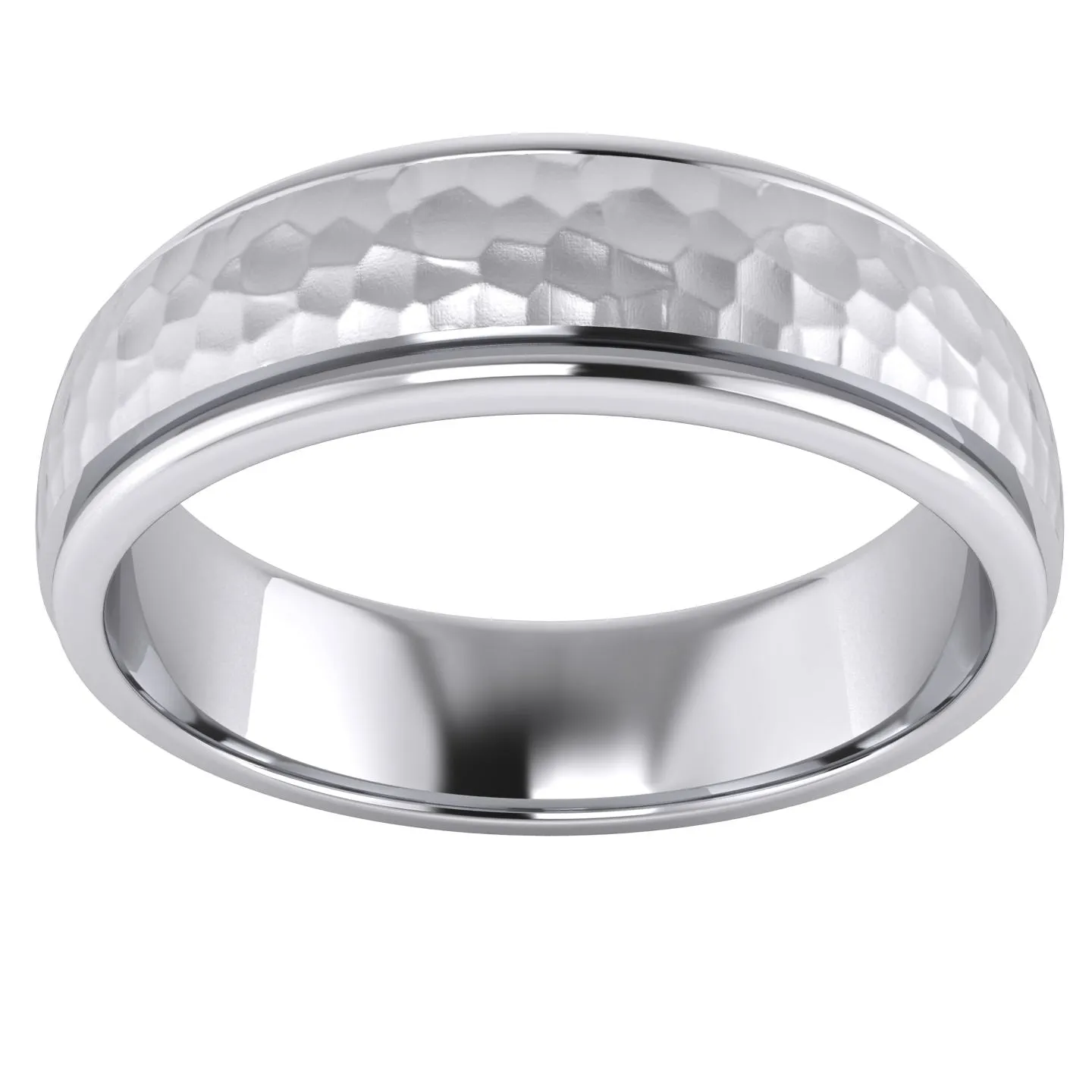 Heavy Solid Sterling Silver 6mm Hammered Unisex Wedding Band Comfort Fit Ring Raised Center Polished Sides