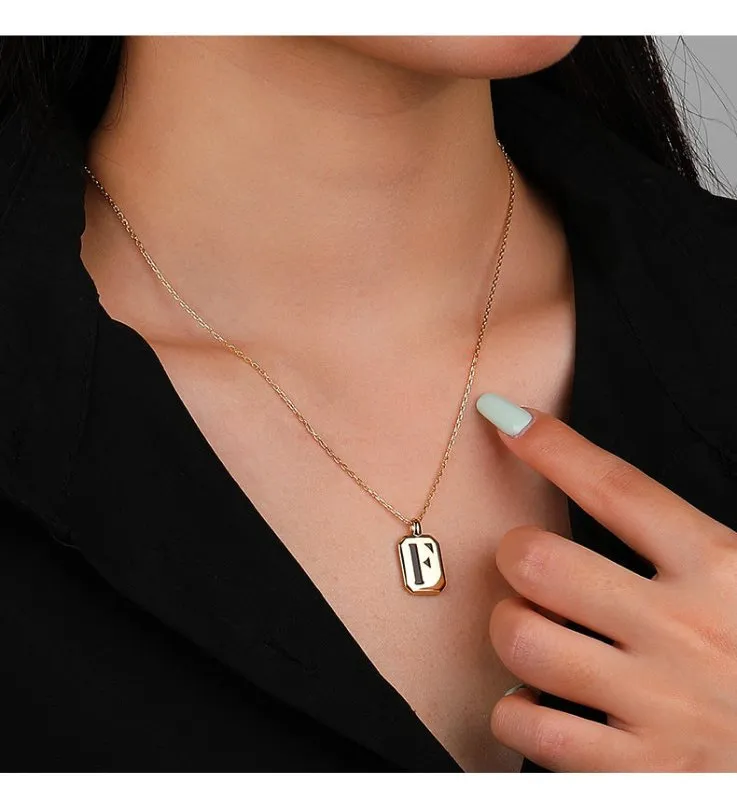 Initial Black Agate Necklace -Gold Plating