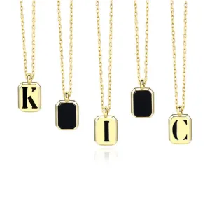 Initial Black Agate Necklace -Gold Plating