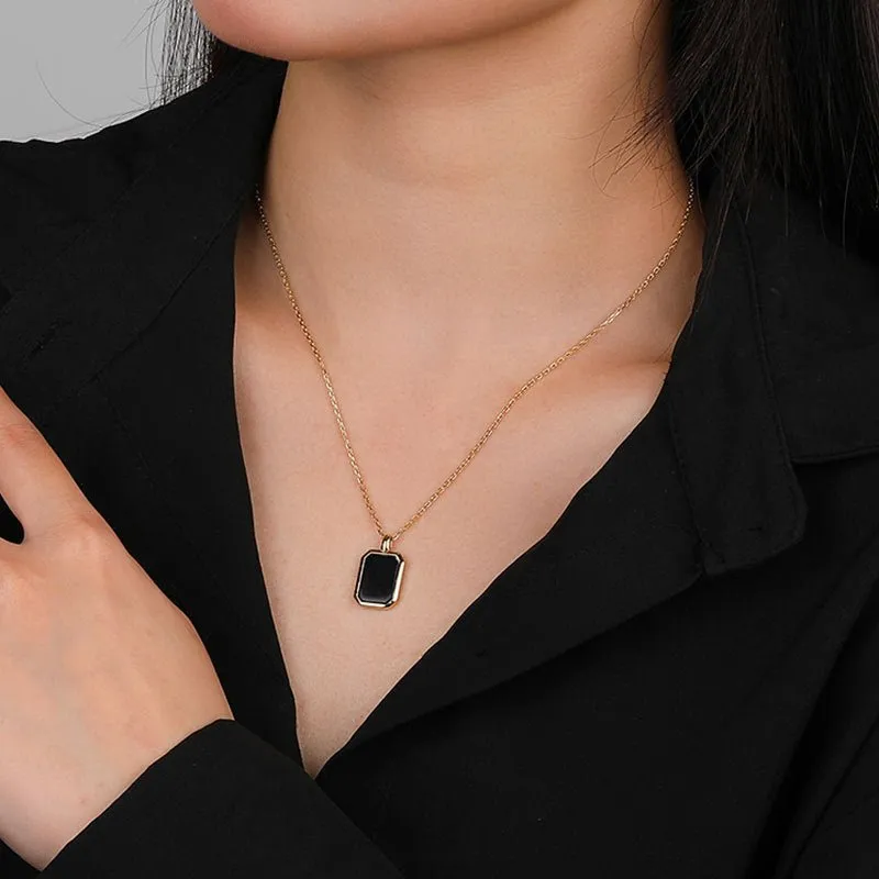 Initial Black Agate Necklace -Gold Plating