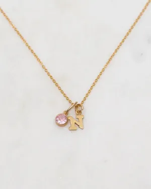 Initial N with Birthstone Necklace
