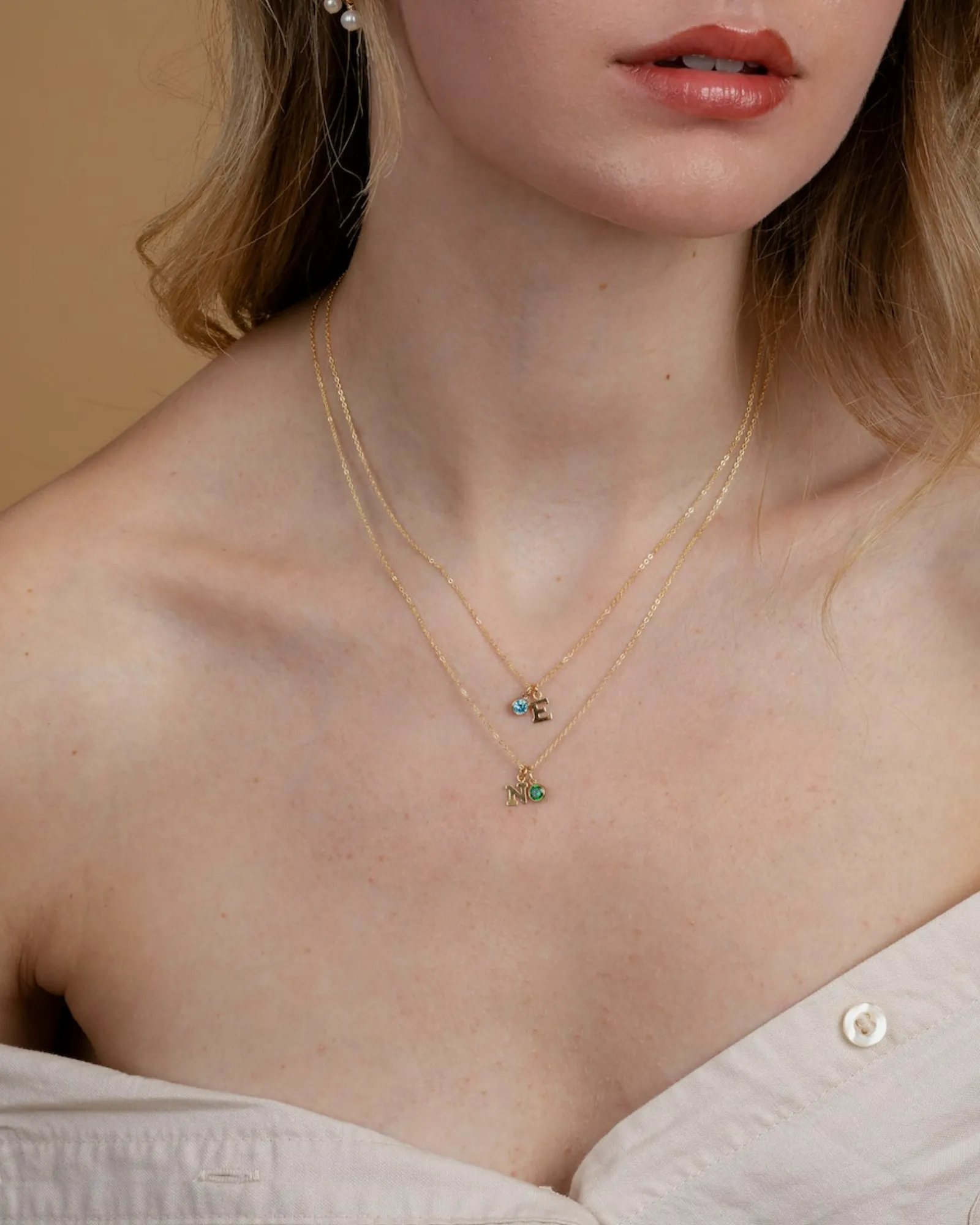 Initial N with Birthstone Necklace