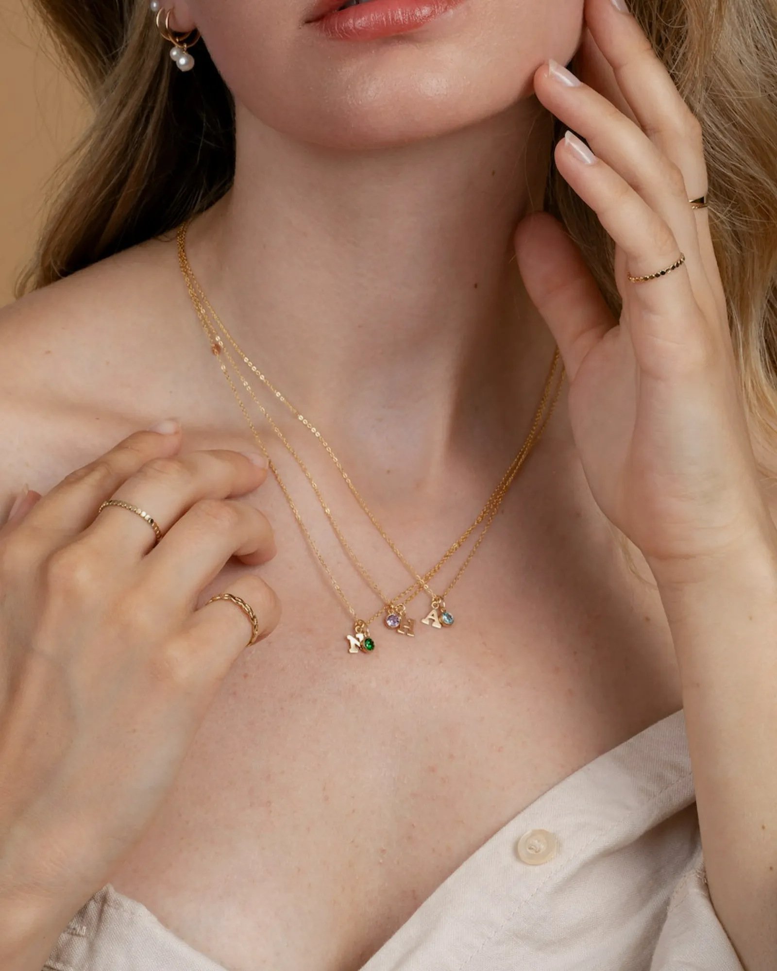 Initial N with Birthstone Necklace