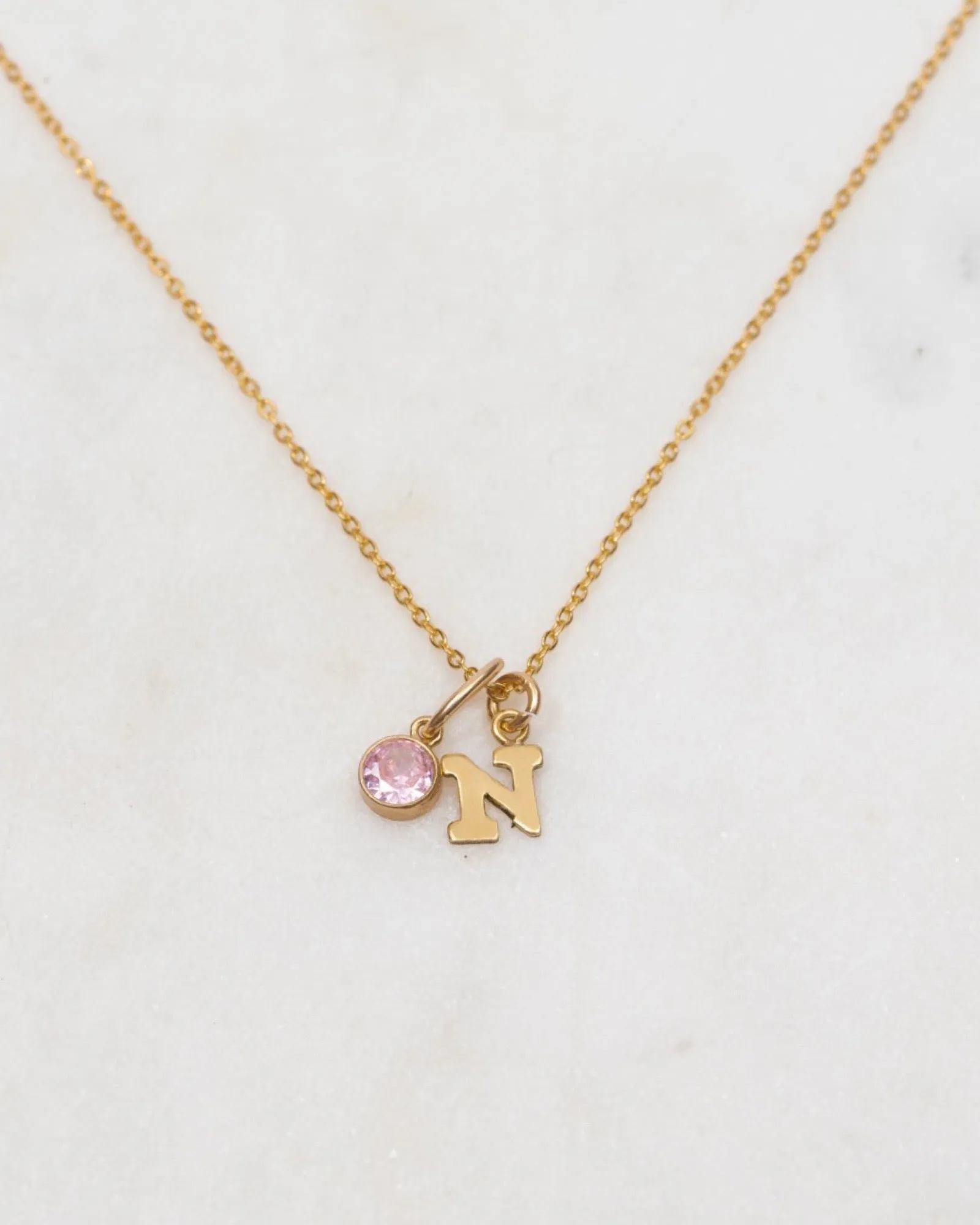 Initial N with Birthstone Necklace