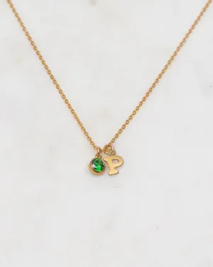 Initial P with Birthstone Necklace