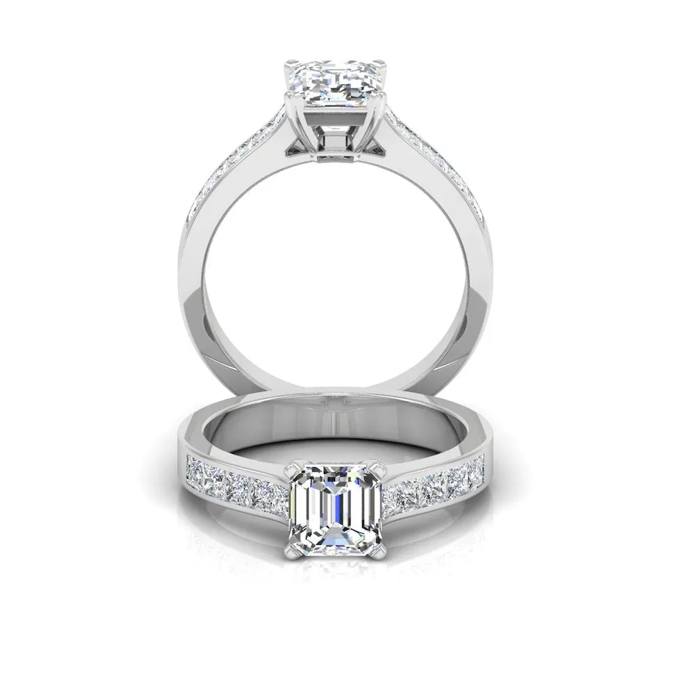 Invisible Set Asscher Cut Moissanite Engagement Ring