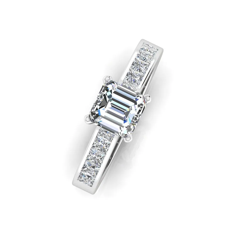 Invisible Set Asscher Cut Moissanite Engagement Ring