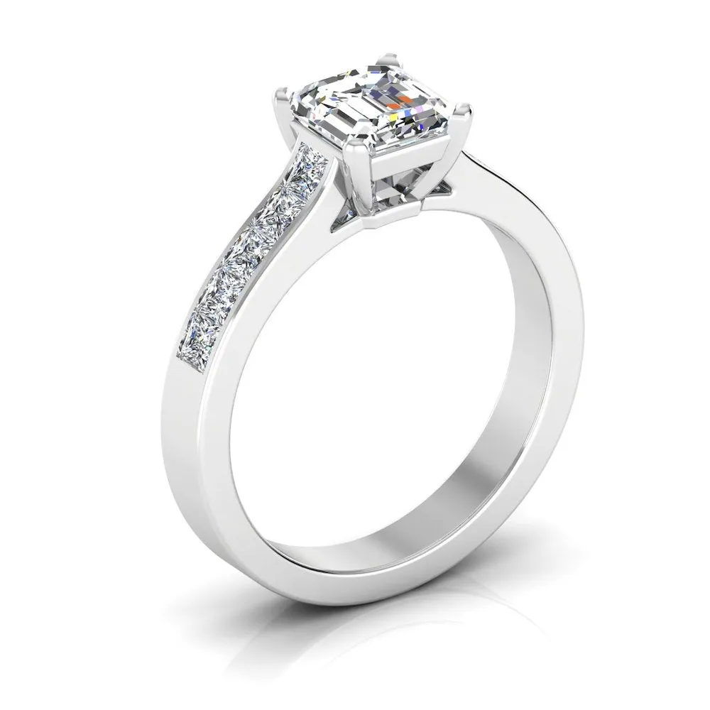 Invisible Set Asscher Cut Moissanite Engagement Ring