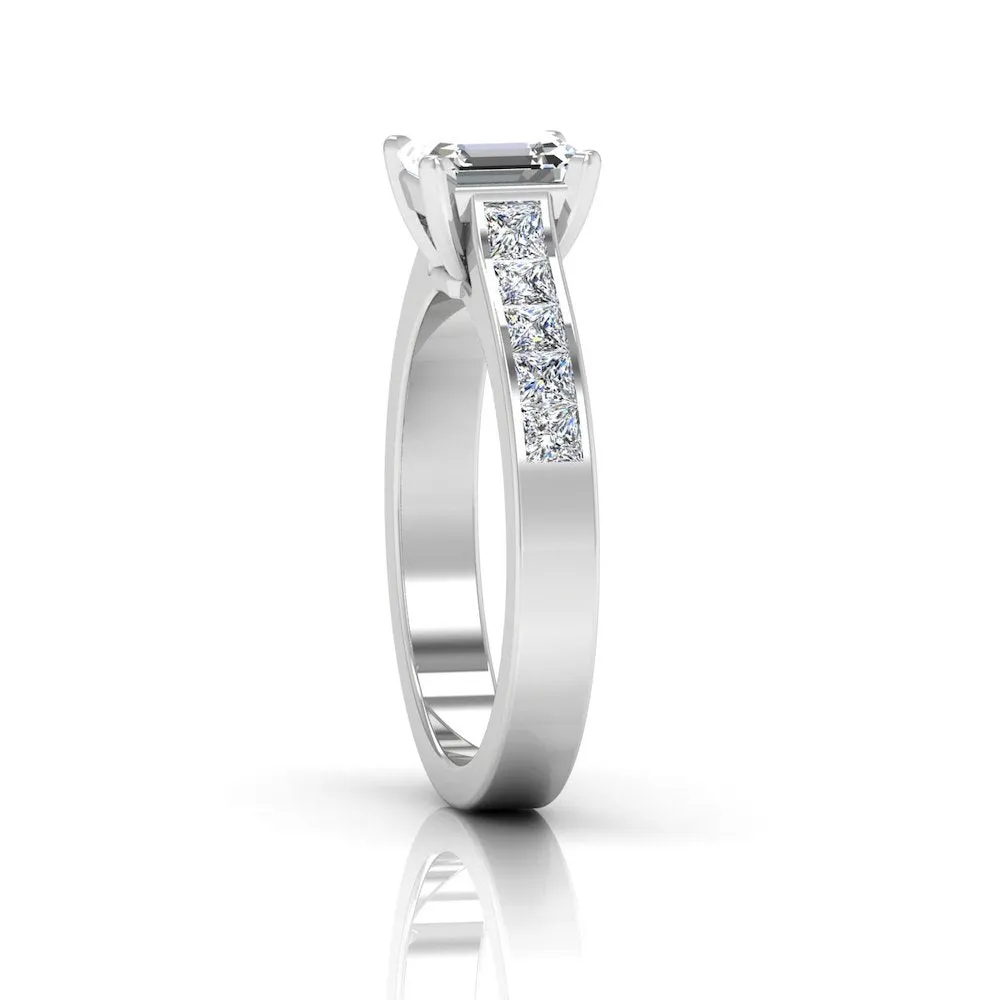 Invisible Set Asscher Cut Moissanite Engagement Ring