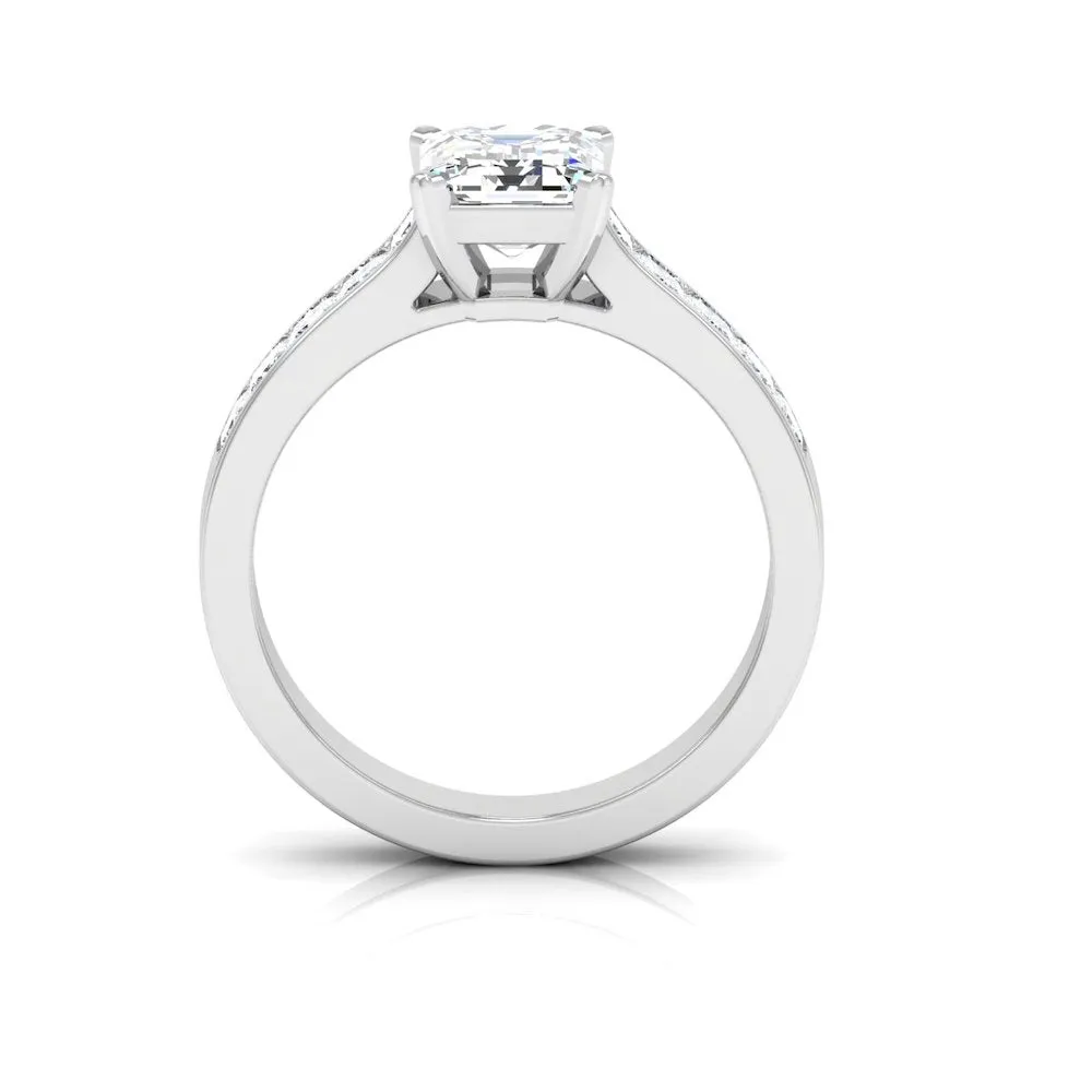 Invisible Set Asscher Cut Moissanite Engagement Ring