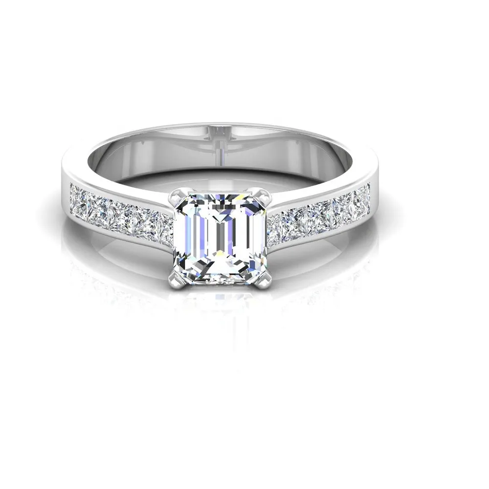 Invisible Set Asscher Cut Moissanite Engagement Ring