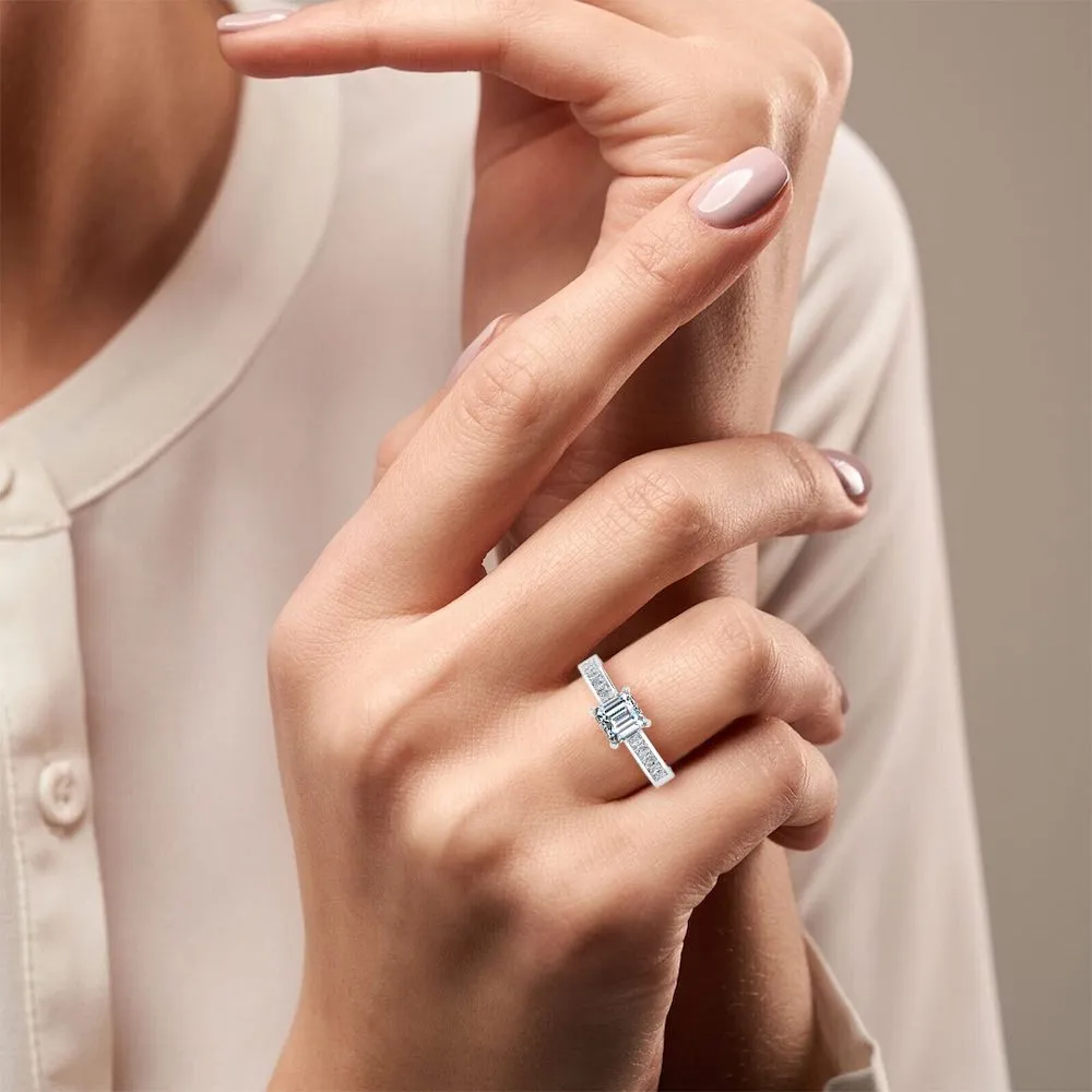 Invisible Set Asscher Cut Moissanite Engagement Ring