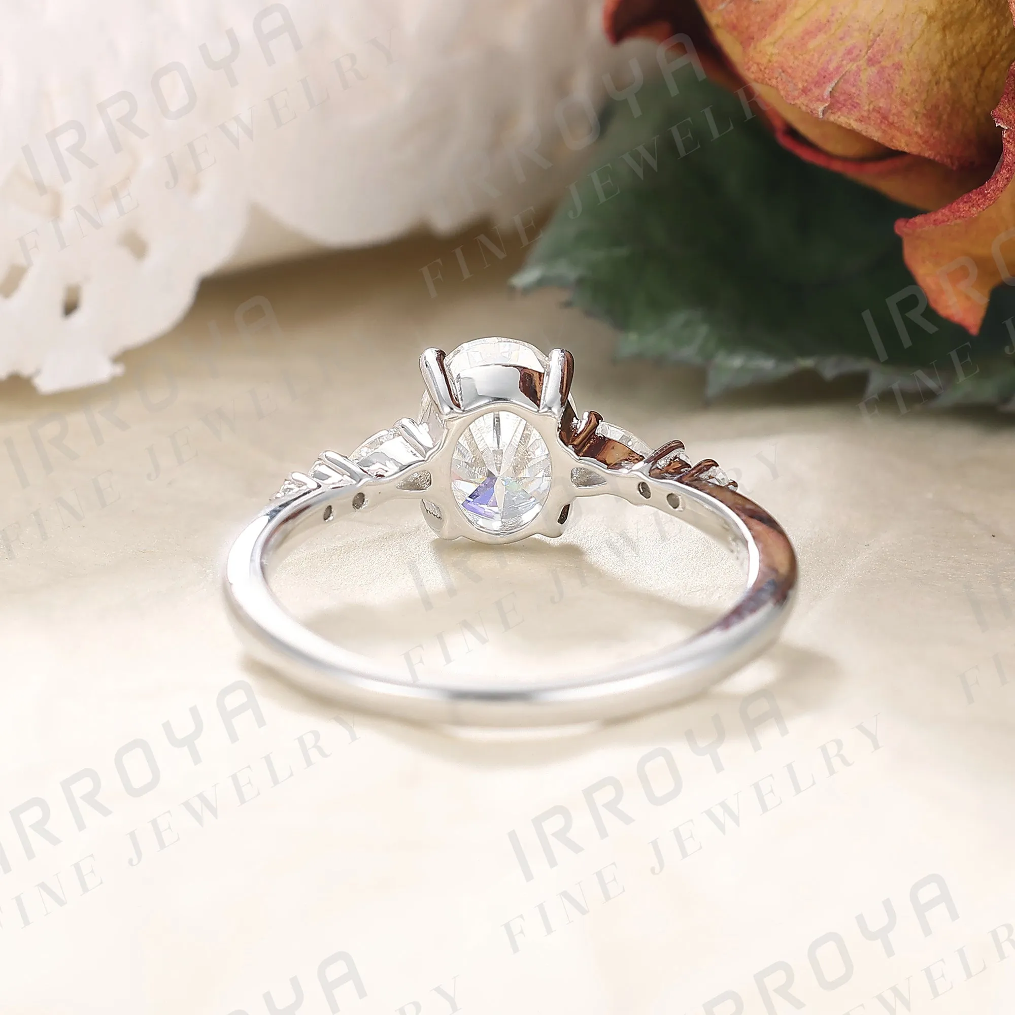 IRROYA Moissanite Women's Ring 1.5 Carats DE Color Oval Cut Moisaanite Wedding Rings for Women Pear Platinum Plated 925 Sterling Silver Rings Classic Design Promise Ring Gifts for Her