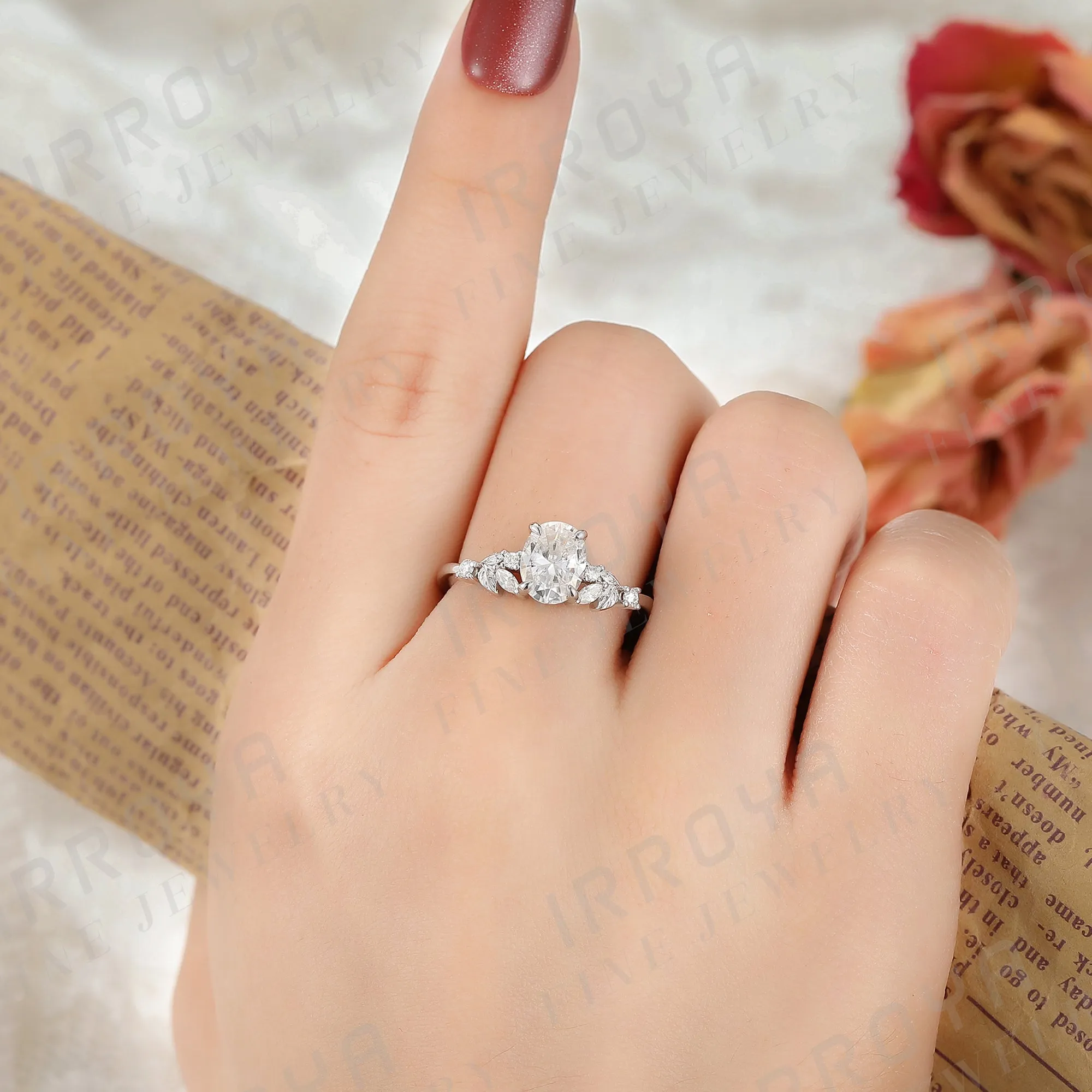 IRROYA Women's Engagement Rings 1.5CT Oval Cut Moissanite Ring 6x8mm VVS1 D-E Color Minimalist Ring Wedding Rings Gifts for her Platinum Plated 925 Sterling Silver Women's Promise Rings