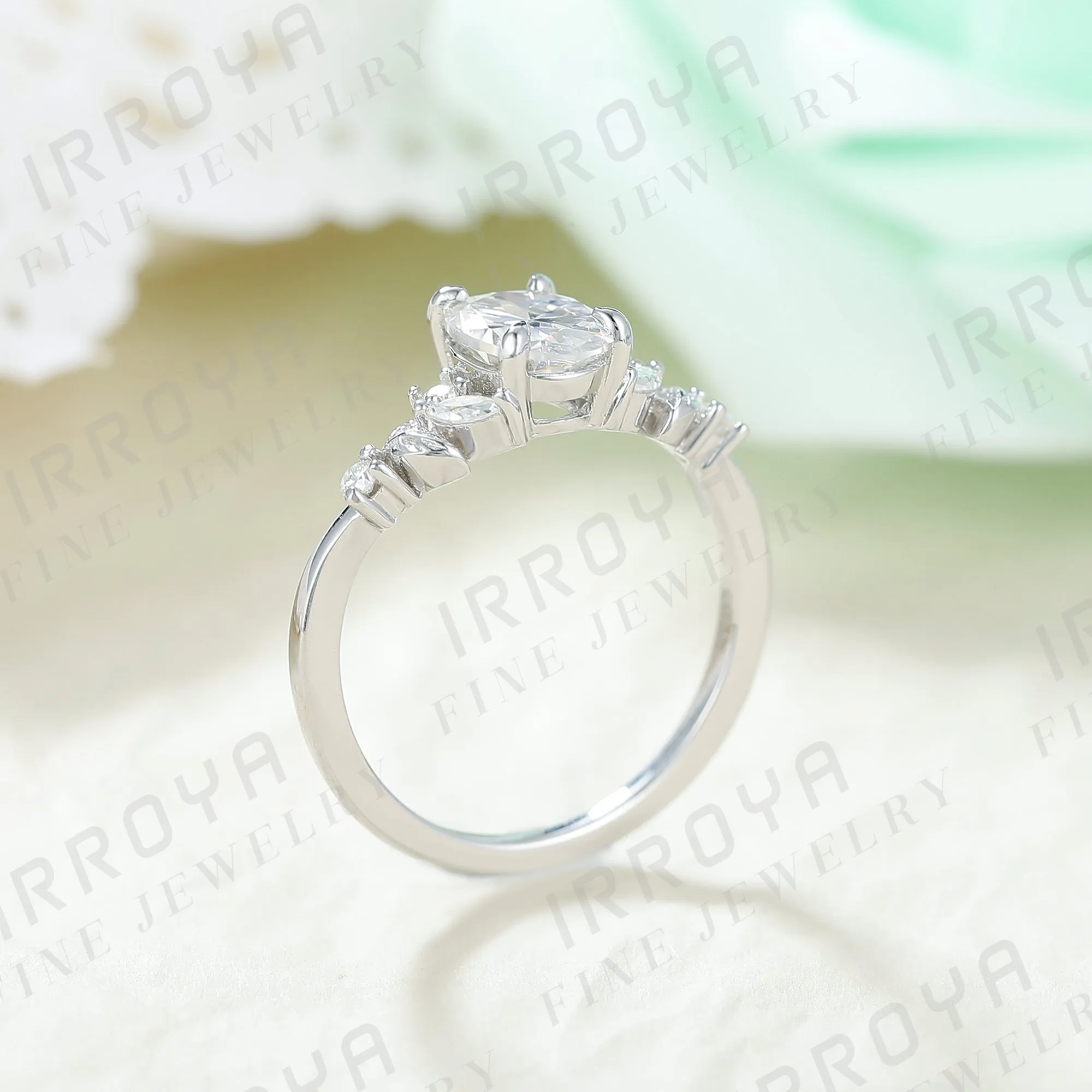 IRROYA Women's Engagement Rings 1.5CT Oval Cut Moissanite Ring 6x8mm VVS1 D-E Color Minimalist Ring Wedding Rings Gifts for her Platinum Plated 925 Sterling Silver Women's Promise Rings