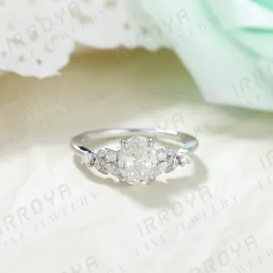 IRROYA Women's Engagement Rings 1.5CT Oval Cut Moissanite Ring 6x8mm VVS1 D-E Color Minimalist Ring Wedding Rings Gifts for her Platinum Plated 925 Sterling Silver Women's Promise Rings