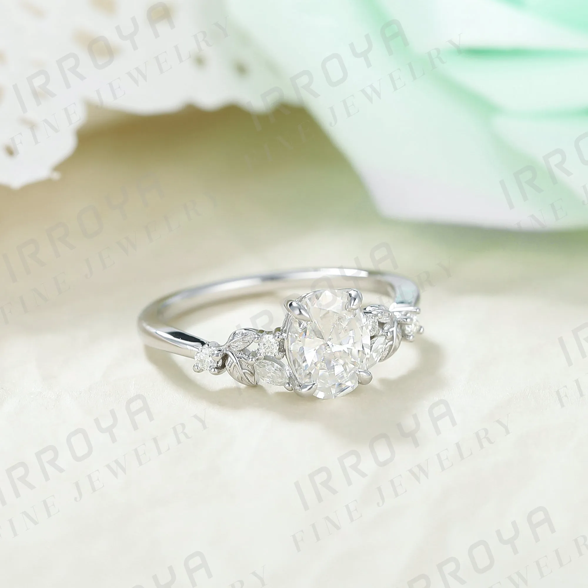 IRROYA Women's Engagement Rings 1.5CT Oval Cut Moissanite Ring 6x8mm VVS1 D-E Color Minimalist Ring Wedding Rings Gifts for her Platinum Plated 925 Sterling Silver Women's Promise Rings