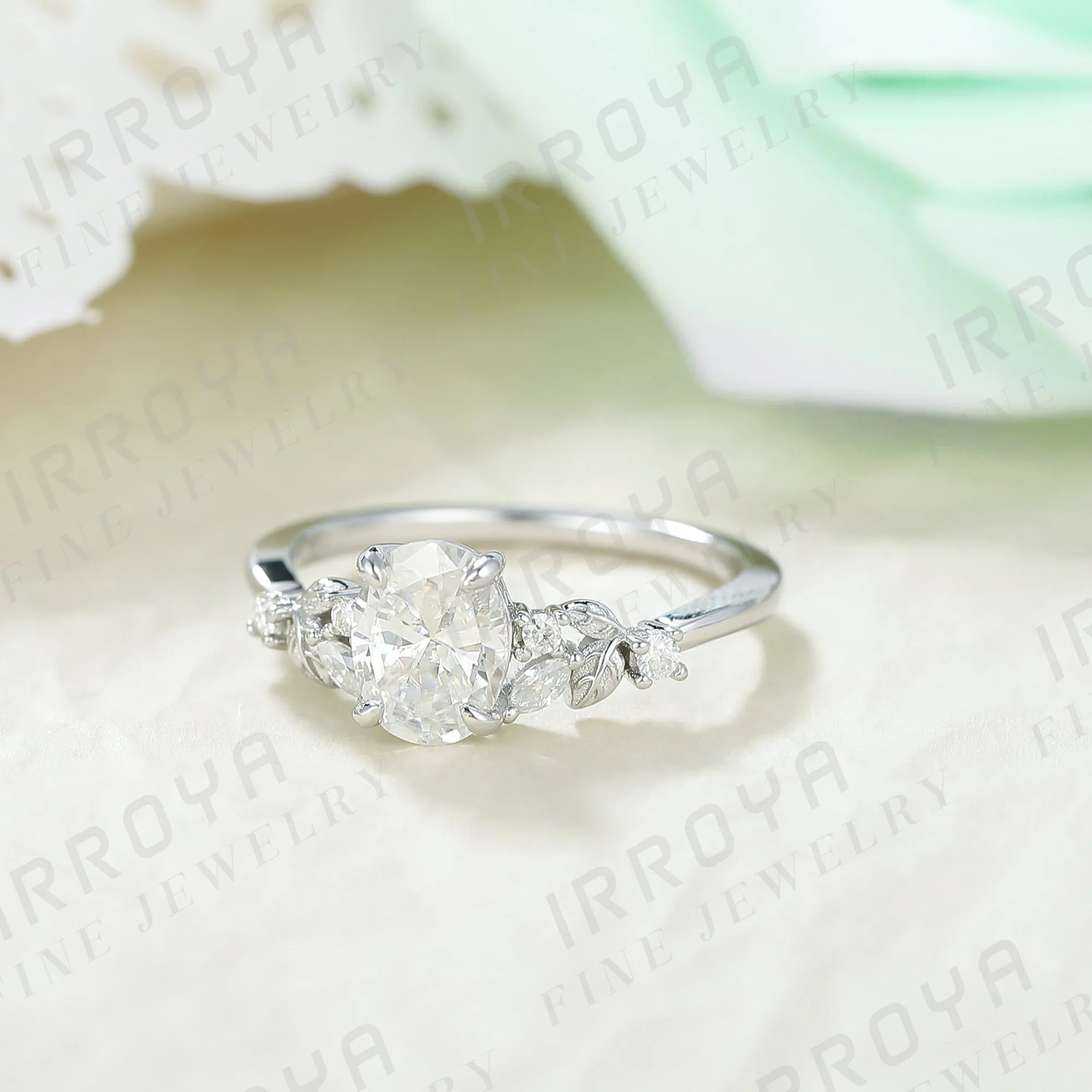 IRROYA Women's Engagement Rings 1.5CT Oval Cut Moissanite Ring 6x8mm VVS1 D-E Color Minimalist Ring Wedding Rings Gifts for her Platinum Plated 925 Sterling Silver Women's Promise Rings