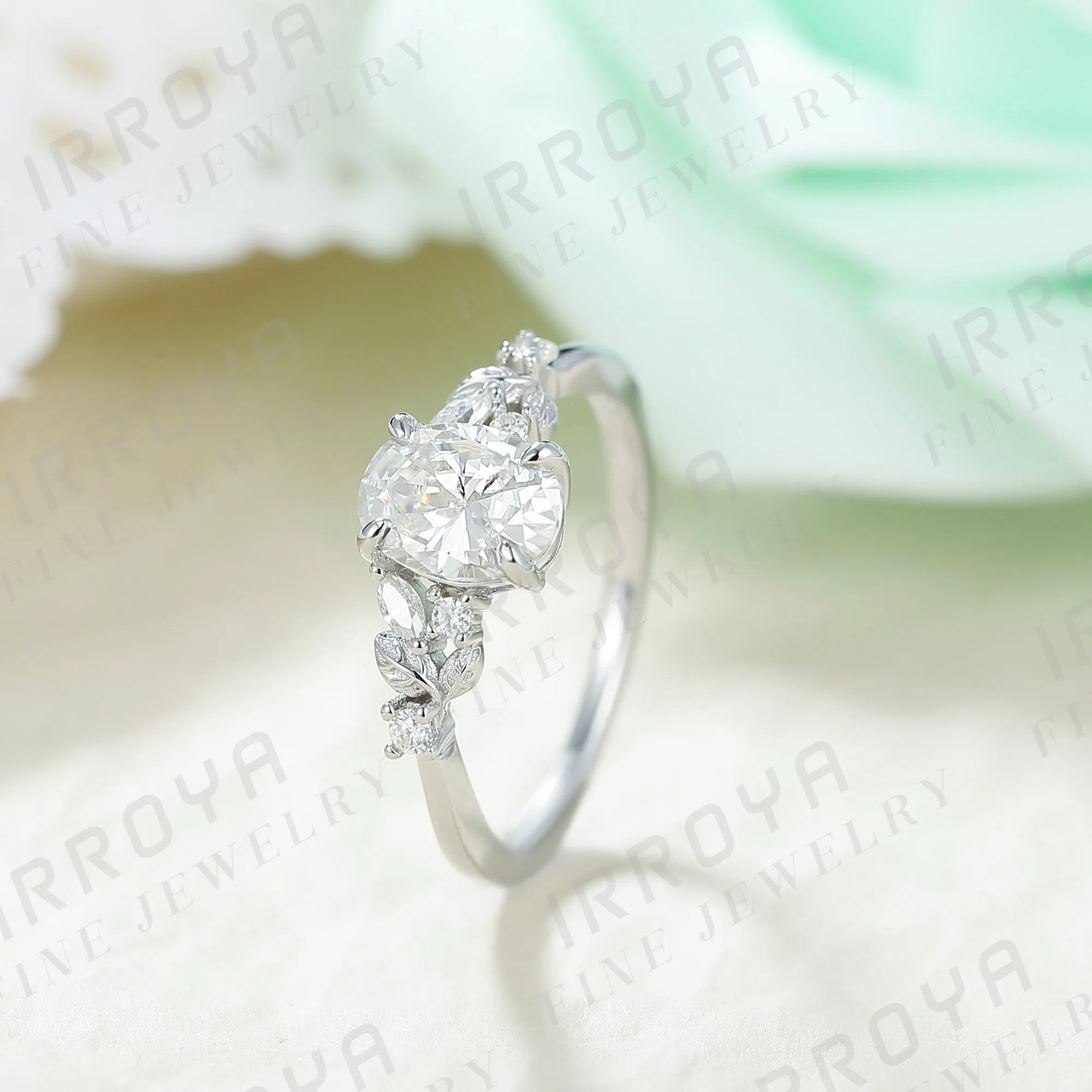 IRROYA Women's Engagement Rings 1.5CT Oval Cut Moissanite Ring 6x8mm VVS1 D-E Color Minimalist Ring Wedding Rings Gifts for her Platinum Plated 925 Sterling Silver Women's Promise Rings