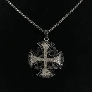 Jerusalem Cross Necklace with Gemstones Multi Layers (L). Sterling Silver Alisee Pattee