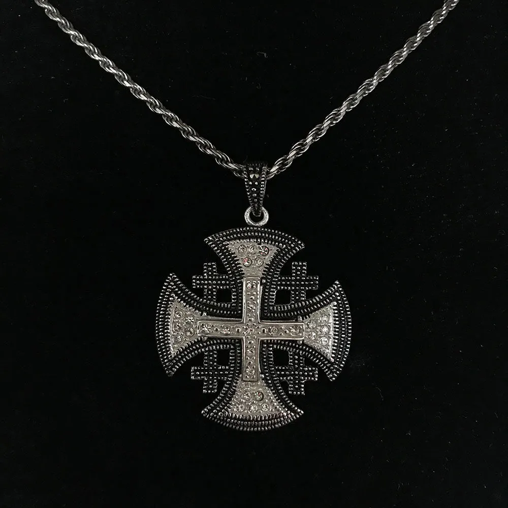 Jerusalem Cross Necklace with Gemstones Multi Layers (L). Sterling Silver Alisee Pattee