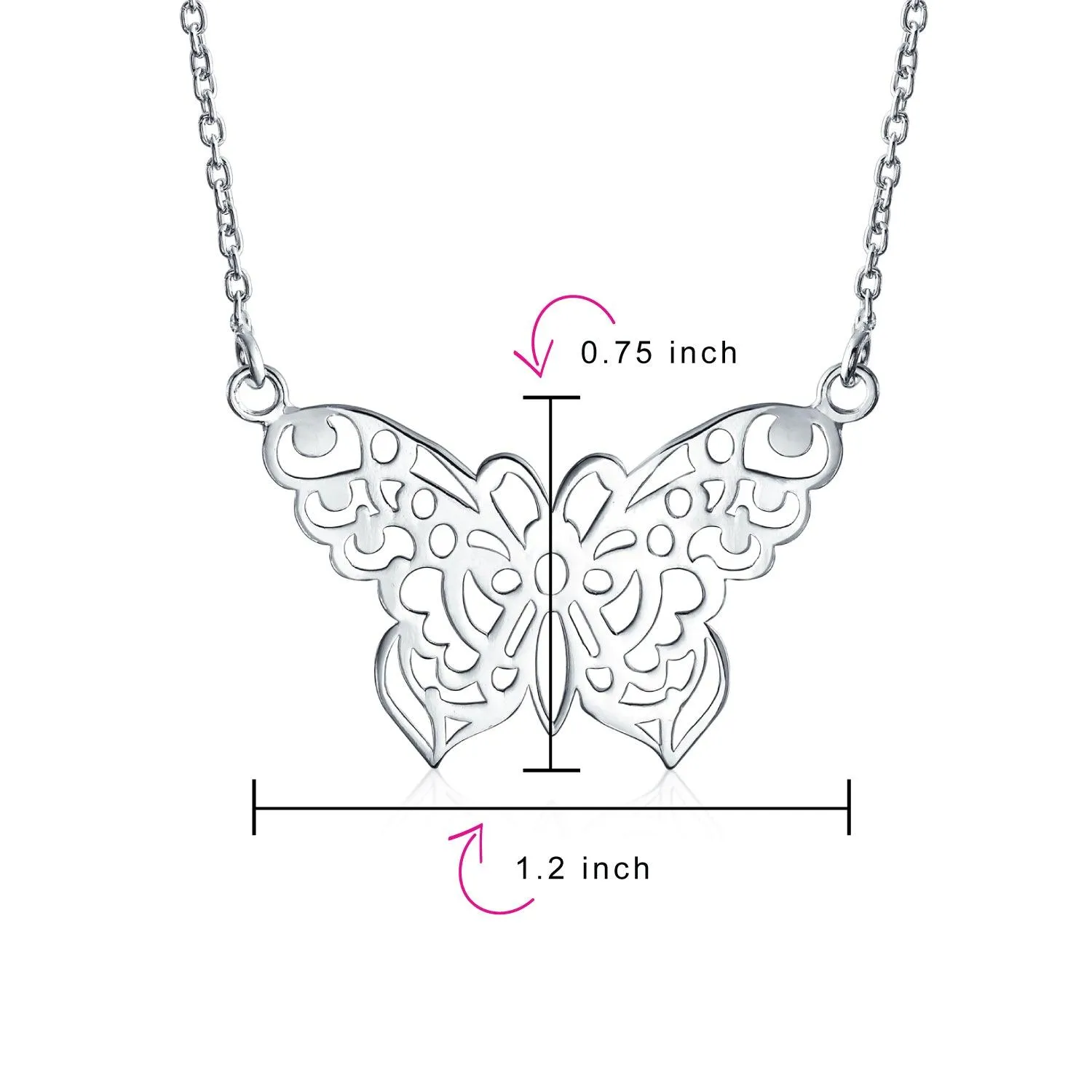Large Butterfly Filigree Pendant Necklace Sterling Silver 16 Inches Statement Piece