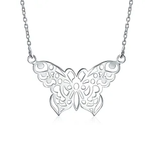 Large Butterfly Filigree Pendant Necklace Sterling Silver 16 Inches Statement Piece