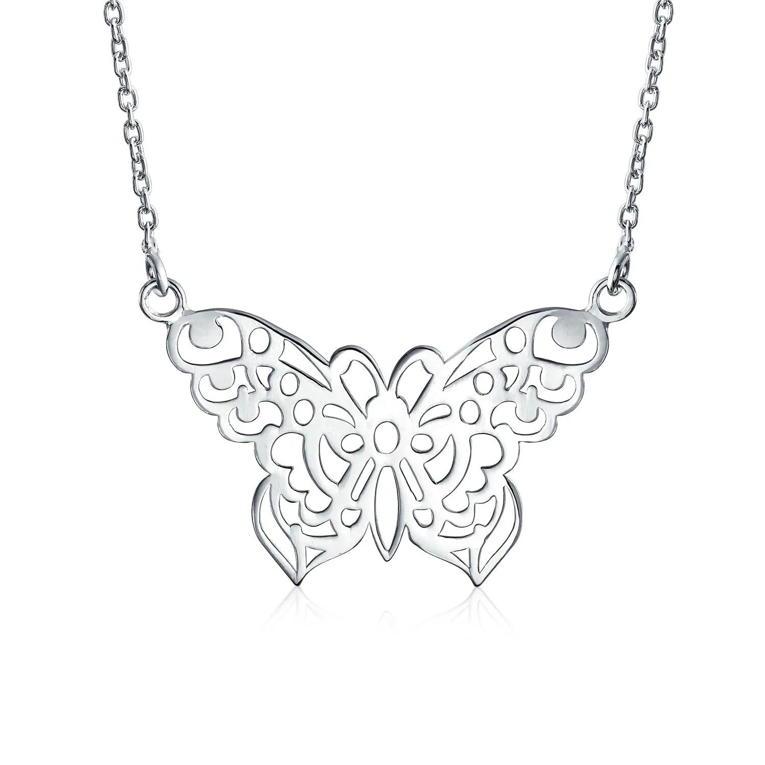 Large Butterfly Filigree Pendant Necklace Sterling Silver 16 Inches Statement Piece