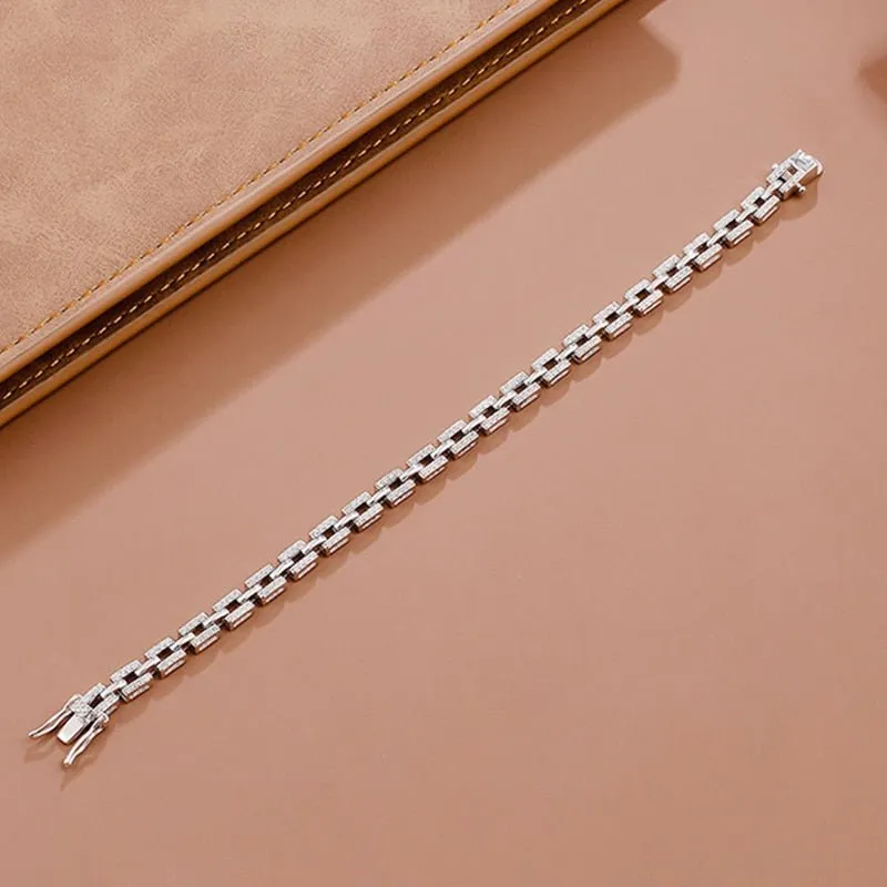 Luxury Tank Chain Moissanite Bracelet for Women Party Wedding Jewelry