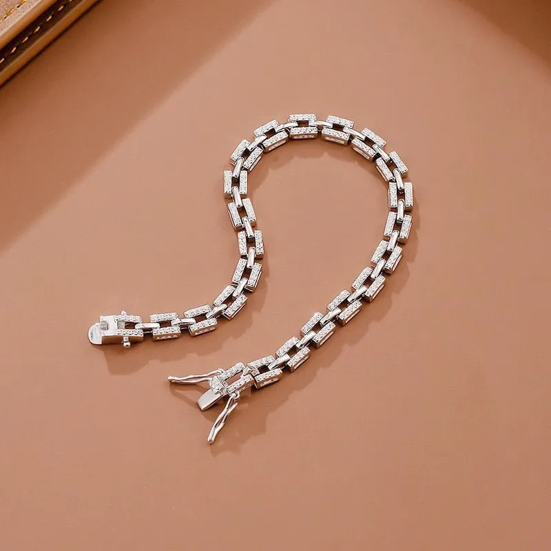Luxury Tank Chain Moissanite Bracelet for Women Party Wedding Jewelry