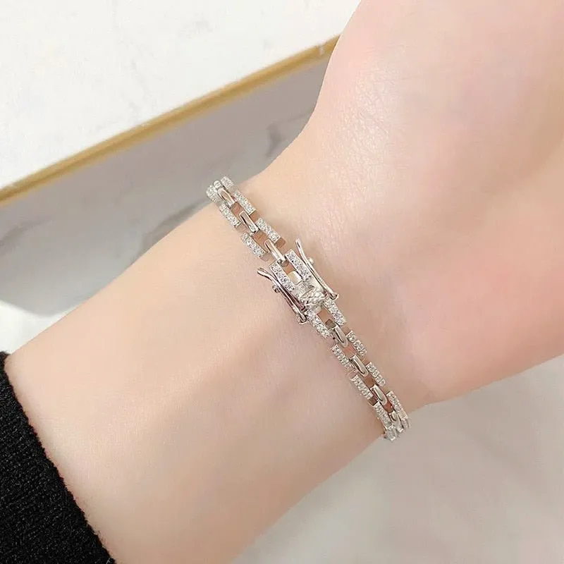 Luxury Tank Chain Moissanite Bracelet for Women Party Wedding Jewelry