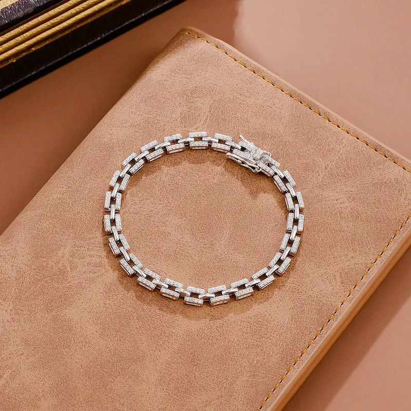 Luxury Tank Chain Moissanite Bracelet for Women Party Wedding Jewelry