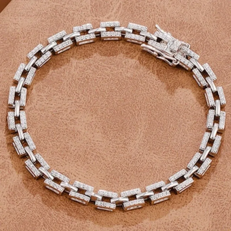Luxury Tank Chain Moissanite Bracelet for Women Party Wedding Jewelry