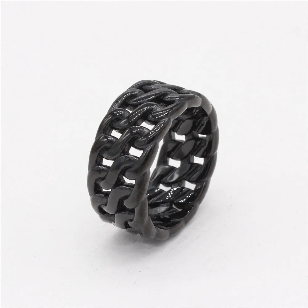 Men's Retro Titanium Steel Ring with Chain Design