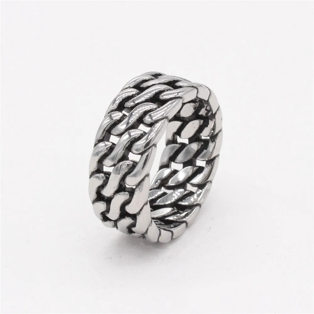 Men's Retro Titanium Steel Ring with Chain Design