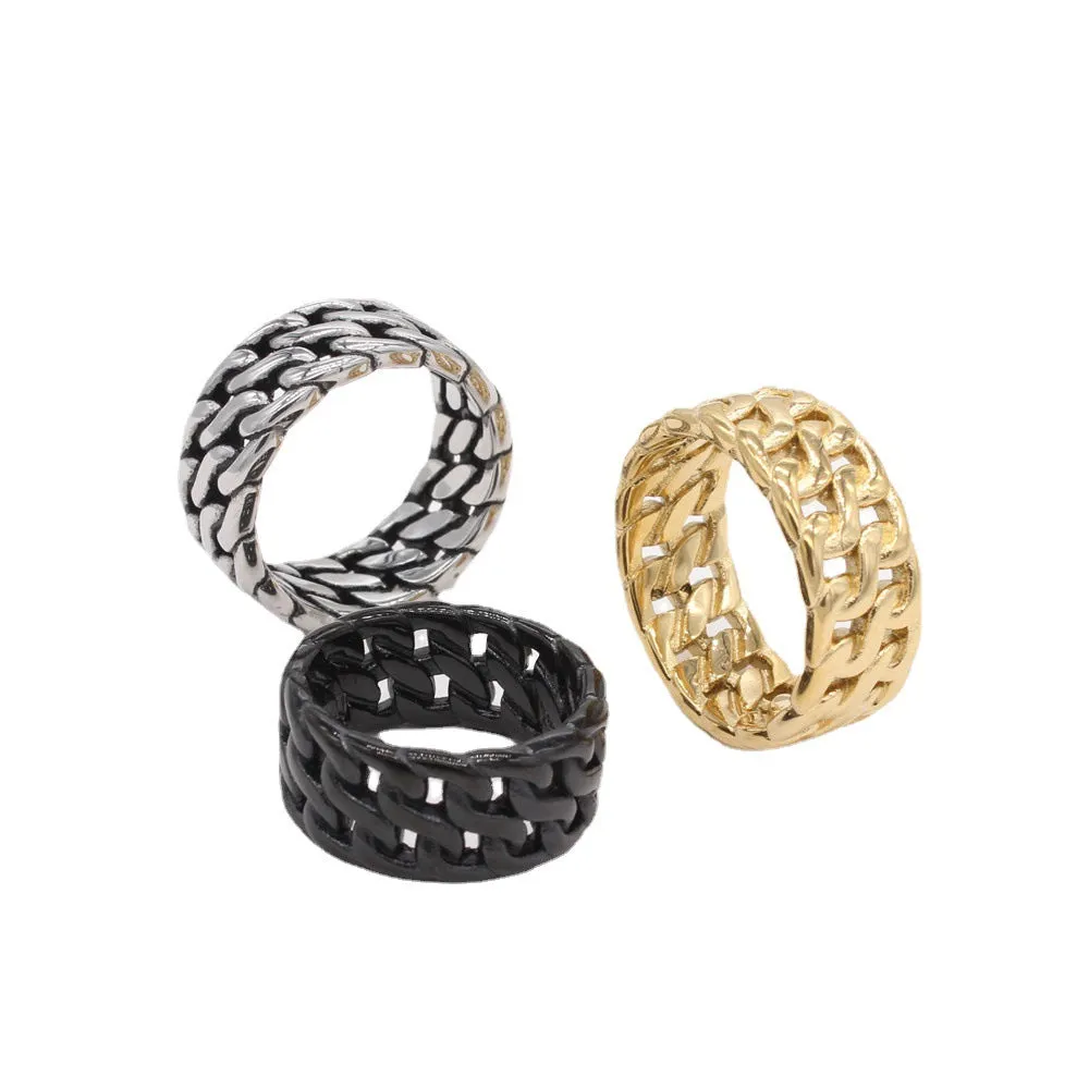Men's Retro Titanium Steel Ring with Chain Design